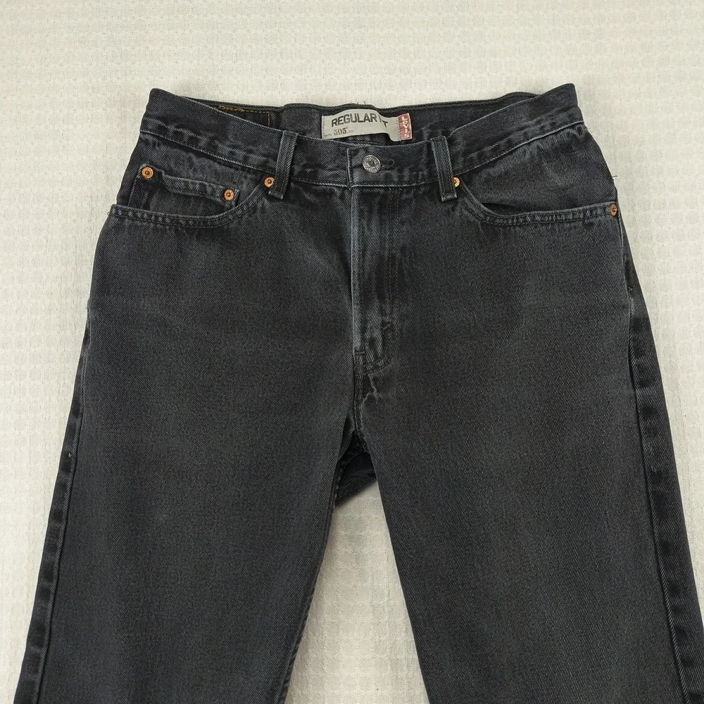 Levis 505 Regular Fit Mens Black Denim Jeans Straight Leg 32x30 100% Cotton‎